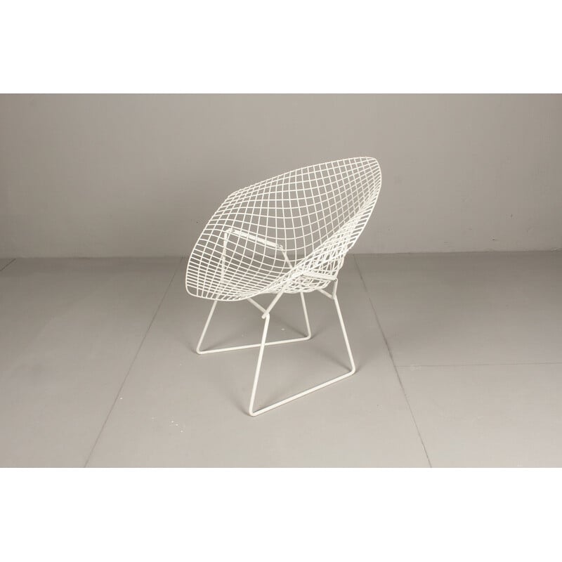 Chaise vintage Diamant Blanc en maille métallique par Harry Bertoia pour Knoll, Allemagne 1983