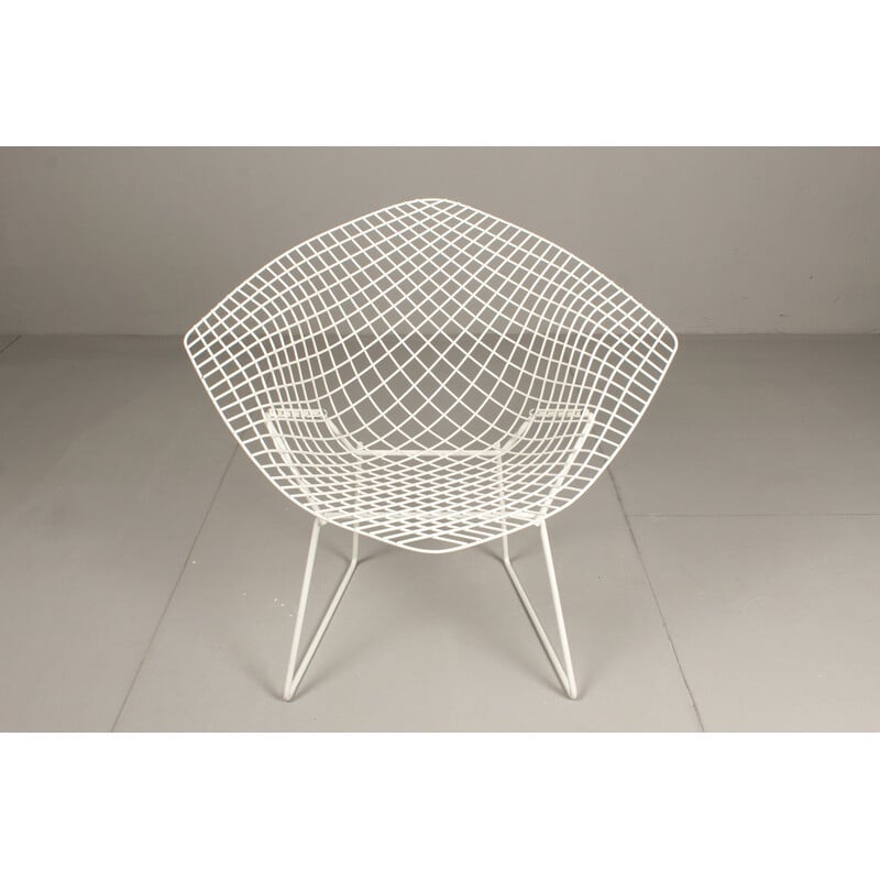 Chaise vintage Diamant Blanc en maille métallique par Harry Bertoia pour Knoll, Allemagne 1983