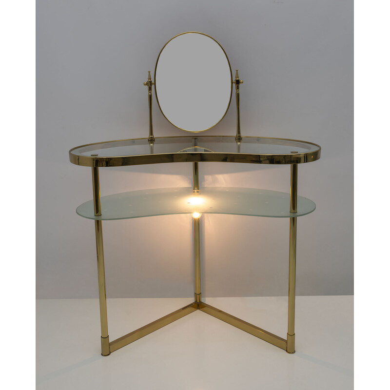 Vintage brass dressing table with mirror by Luigi Brusotti, Italy 1940