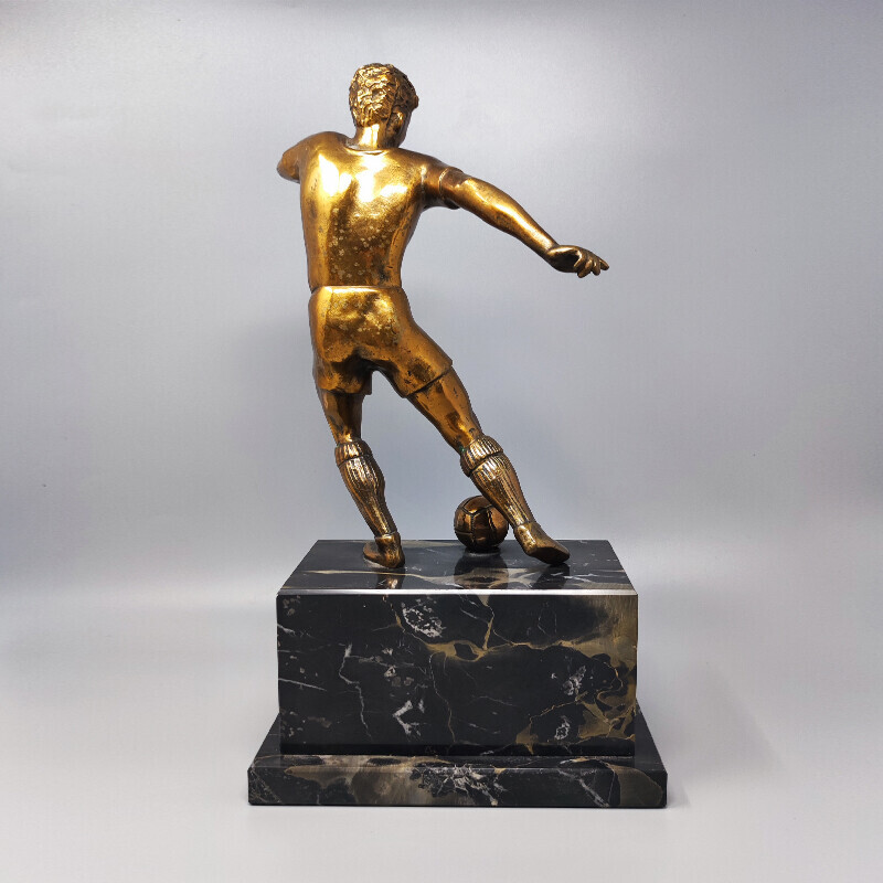 Sculpture vintage Art Déco en bronze représentant un joueur de football, Italie 1930