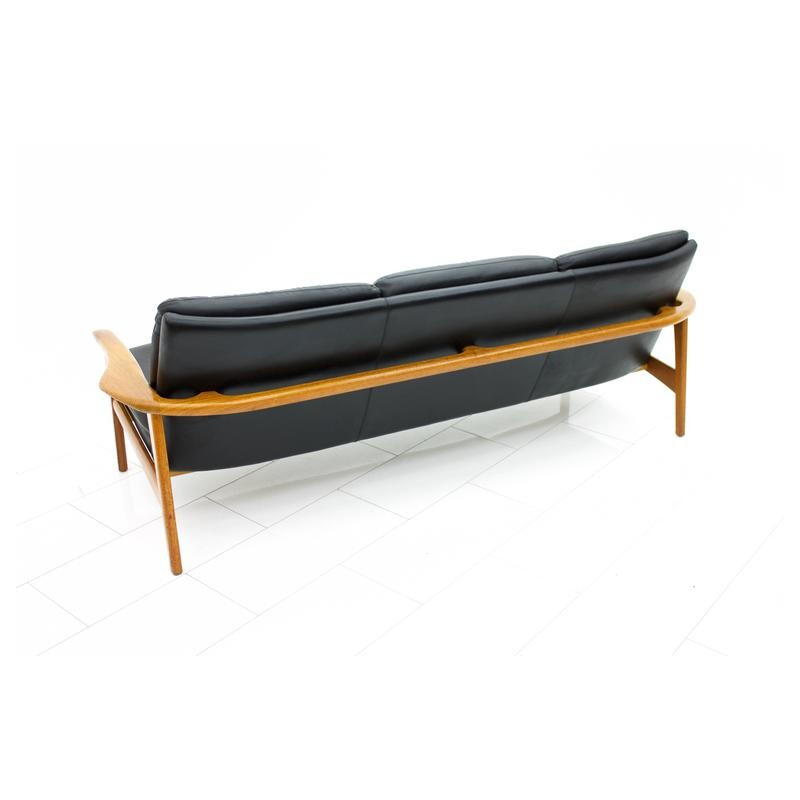 Scandinavian modern leather and teak wood sofa - 1960s
