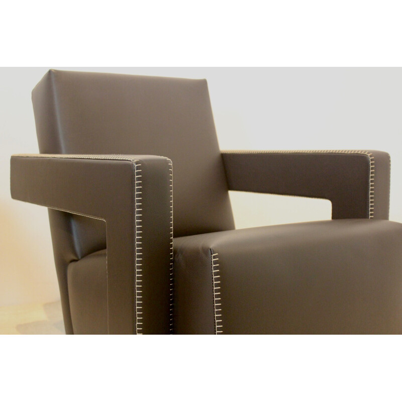 Pair of vintage Utrecht armchairs in chocolate brown leather by Gerrit Rietveld for Cassina, Netherlands 1935