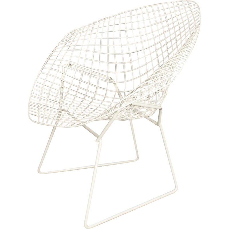 Chaise vintage Diamant Blanc en maille métallique par Harry Bertoia pour Knoll, Allemagne 1983