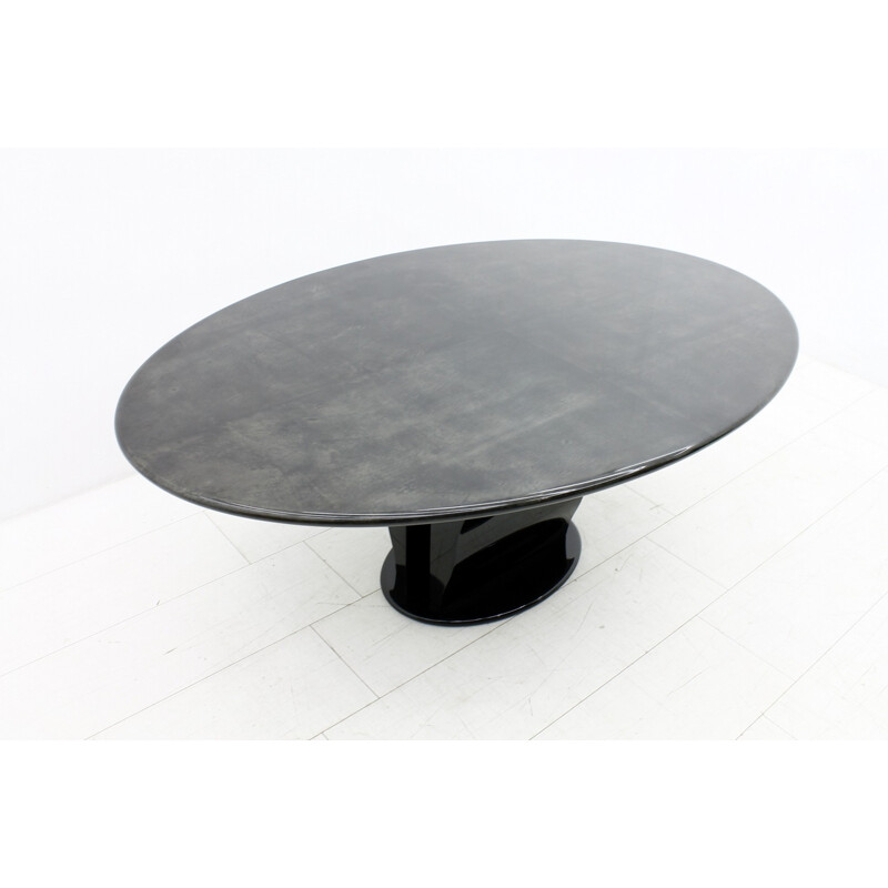 Large oval goatskin and black lacquer dining table by Aldo Tura - 1970s