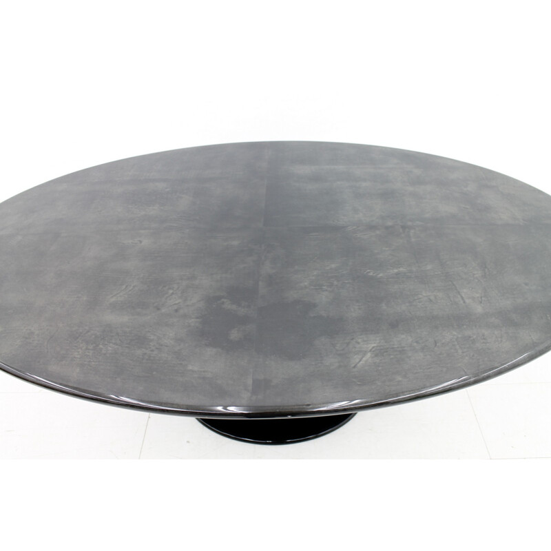 Large oval goatskin and black lacquer dining table by Aldo Tura - 1970s