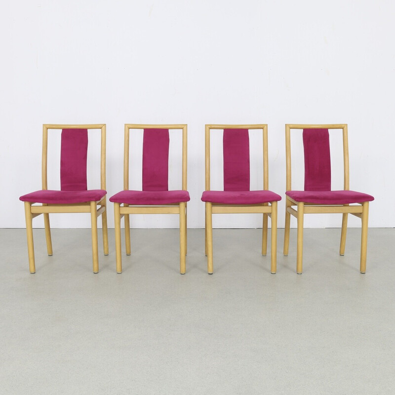 Lot de 4 chaises à repas vintage en velours par K. Høffer-Larsen