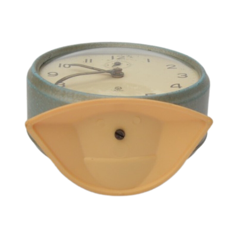 Reloj despertador mecánico vintage de acero esmaltado y plástico para Poltik, Polonia 1960
