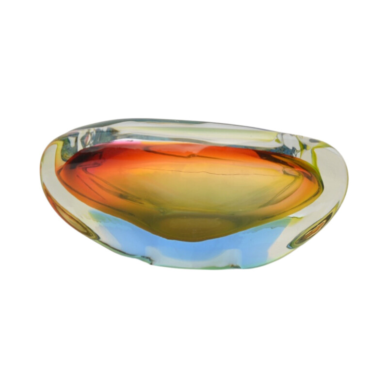 Vintage multicolor boric crystal glass ashtray by M. Velíšková for Skrdlovice Sklarna, Czechoslovakia 1960