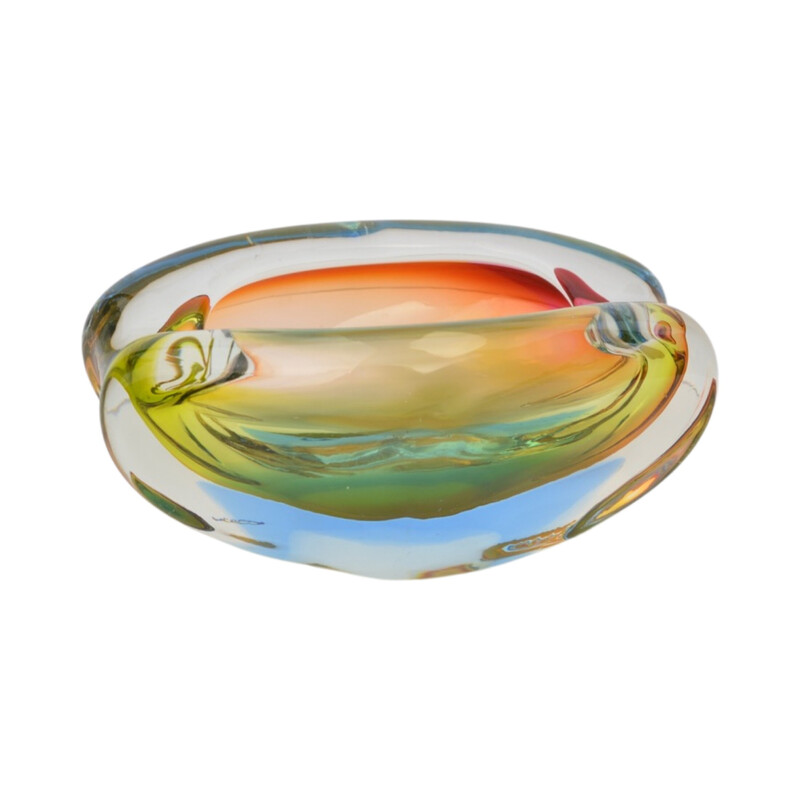 Vintage multicolor boric crystal glass ashtray by M. Velíšková for Skrdlovice Sklarna, Czechoslovakia 1960