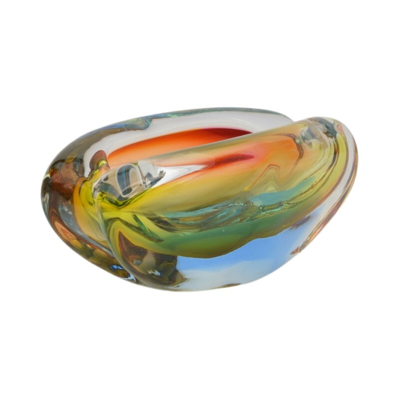 Vintage multicolor boric crystal glass ashtray by M. Velíšková for Skrdlovice Sklarna, Czechoslovakia 1960