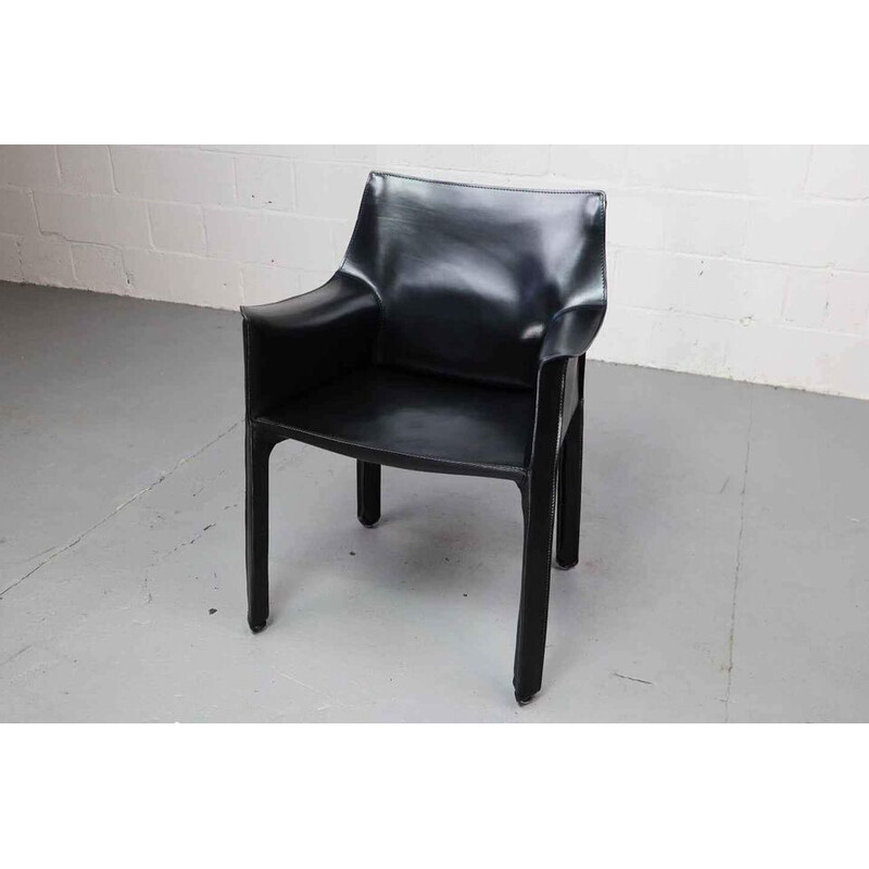 Set of 4 vintage Cab 413 armchairs in black leather by Mario Bellini for Cassina, 1979