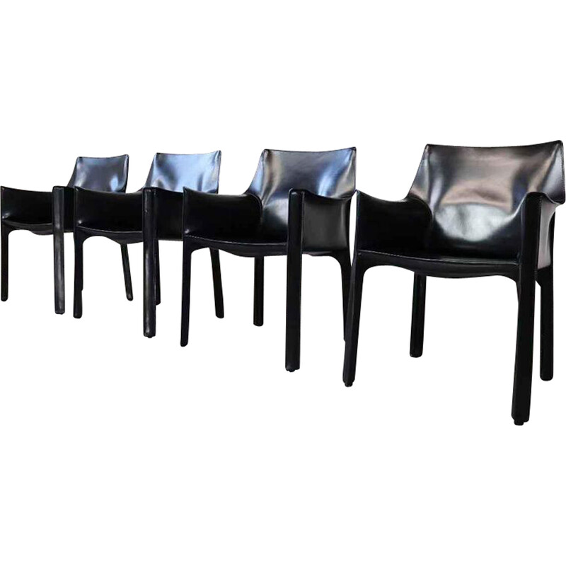 Set of 4 vintage Cab 413 armchairs in black leather by Mario Bellini for Cassina, 1979