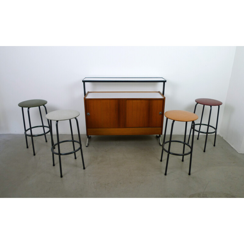 Vintage bar with four bar stools - 1960s