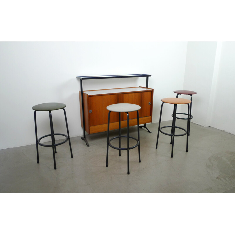 Vintage bar with four bar stools - 1960s