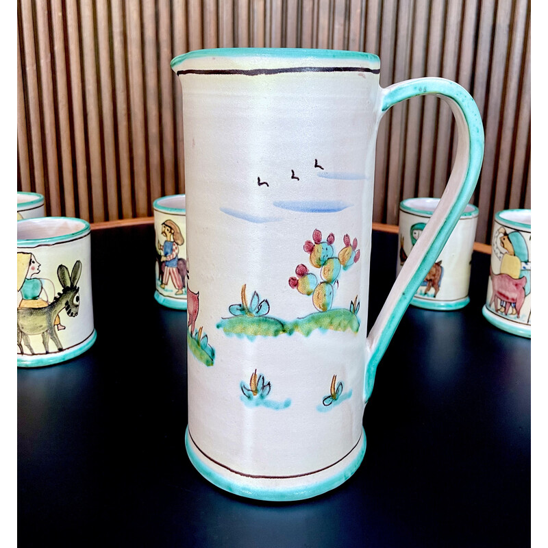 Service à thé vintage avec tasses et pichets en céramique par Andrea d'Arienzo pour Vietri, Italie 1950