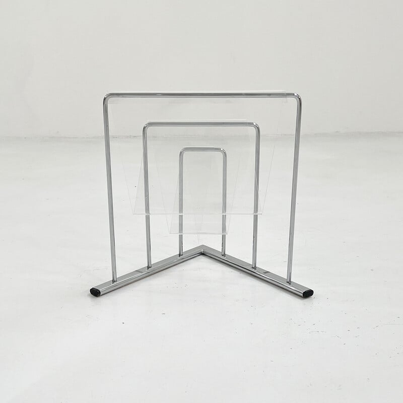 Vintage lucite and metal magazine rack by Markus Börgens for D-Tec, 1980