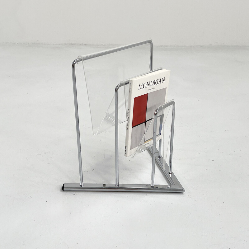 Vintage lucite and metal magazine rack by Markus Börgens for D-Tec, 1980