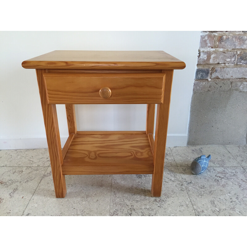 Vintage solid pine bedside table, 1990