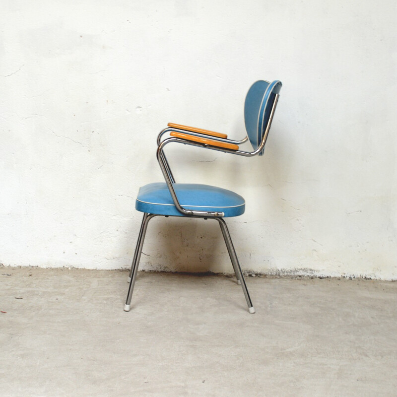 Set of 3 red and blue chairs - 1950s