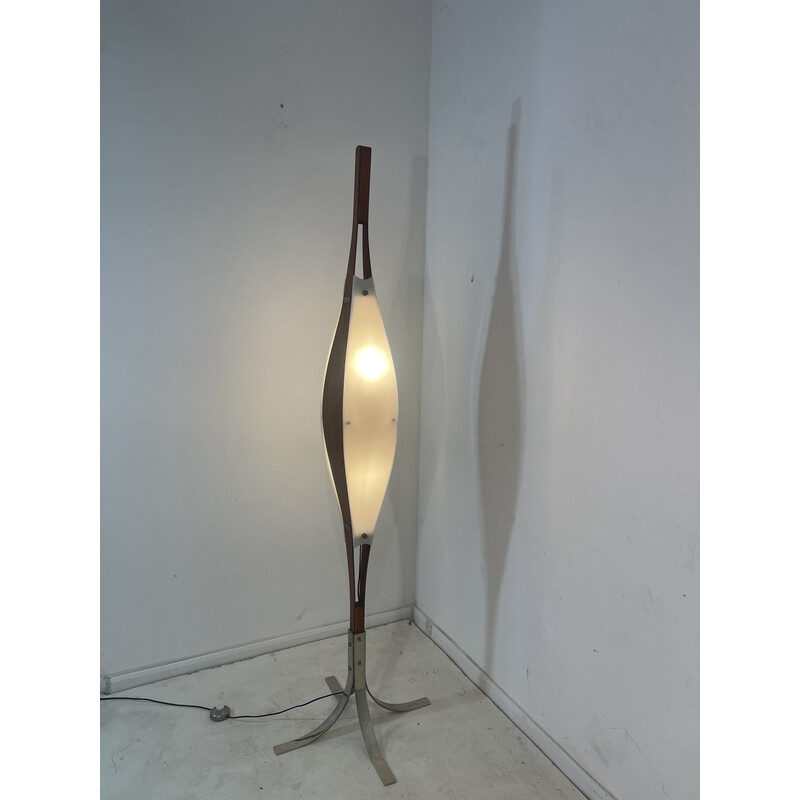 Lampadaire vintage en teck et acrylique par Goffredo Reggiani, Italie 1960