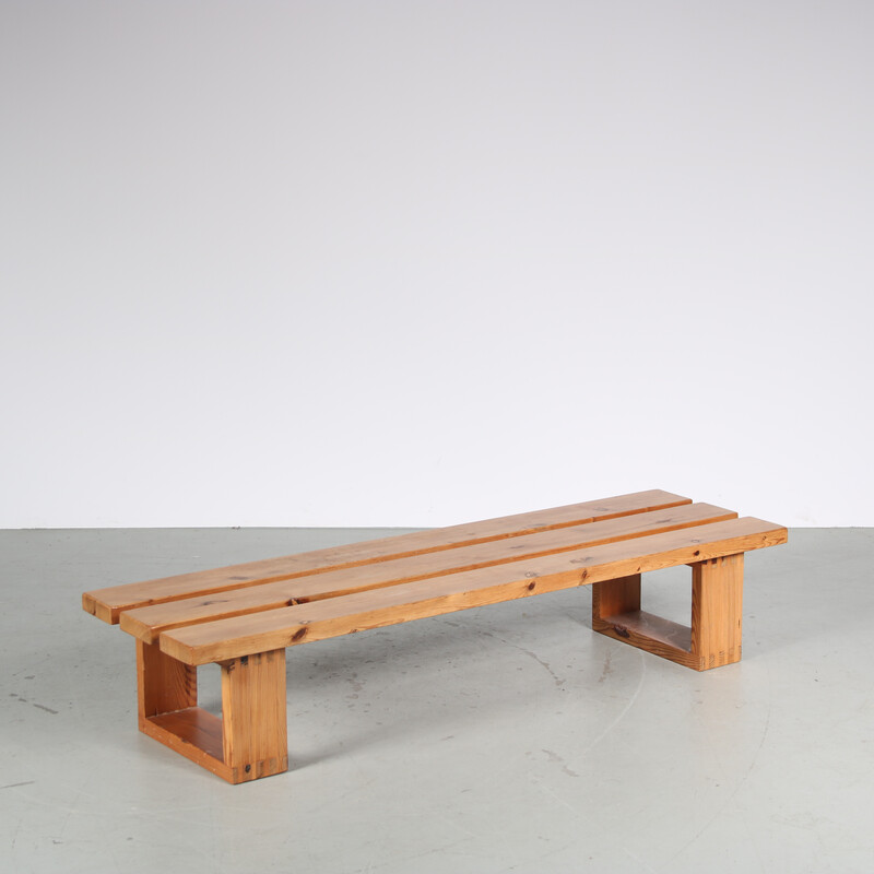 Vintage pine wood bench by Ate Van Apeldoorn voor for Houtwerk Hattem, Netherlands 1970