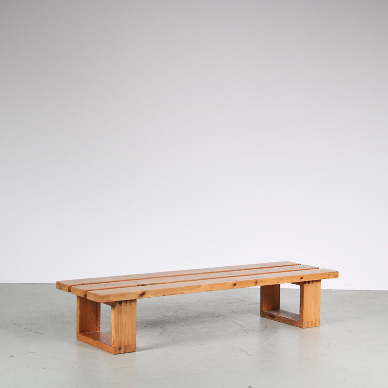 Vintage pine wood bench by Ate Van Apeldoorn voor for Houtwerk Hattem, Netherlands 1970