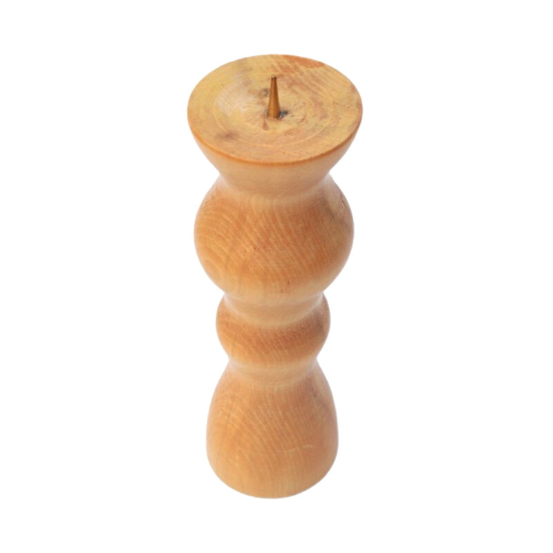 Vintage candlestick in wood and brass, Denmark 1970