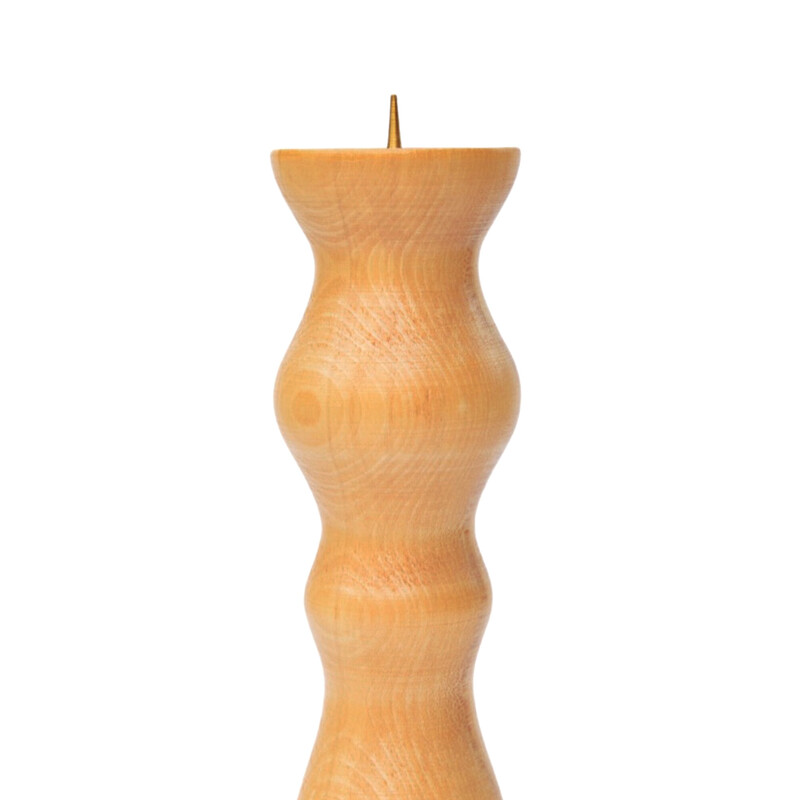 Vintage candlestick in wood and brass, Denmark 1970