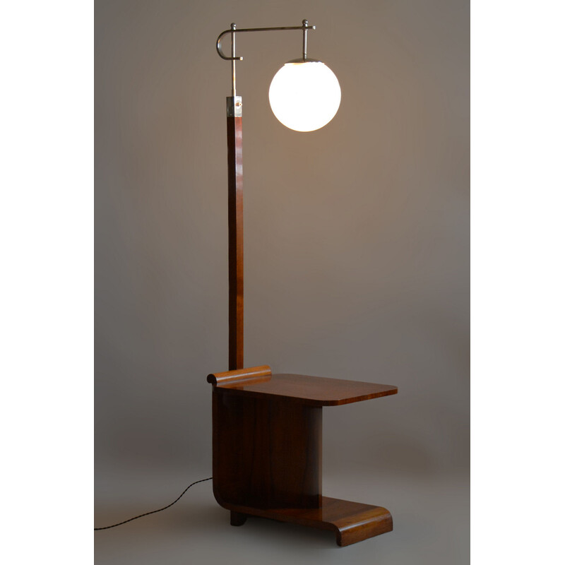 Vintage Art Deco floor lamp in walnut and beech by Jindrich Halabala for Up Zavody, Czechoslovakia 1930