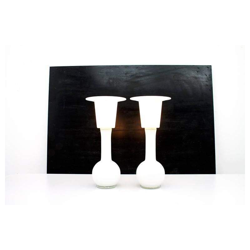 Pair of Luxus Glass Table Lamps, Uno & Osten Kristiansson, Sweden - 1960s
