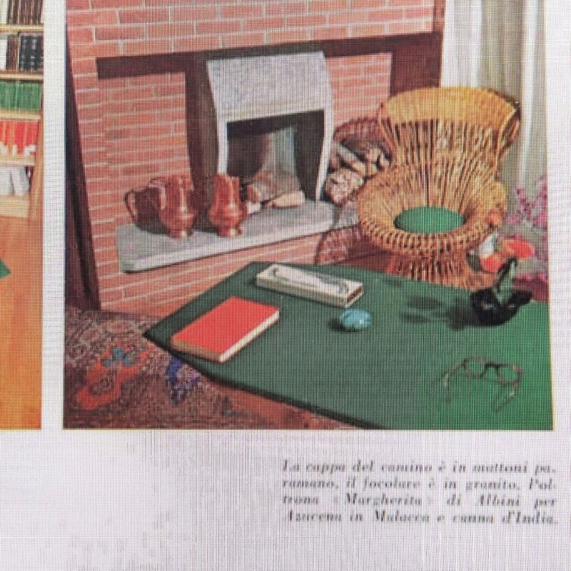 Sillón vintage Margherita en malaca y ratán de Franco Albini para Bonacina, 1950