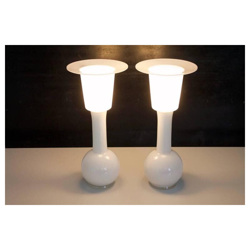 Pair of Luxus Glass Table Lamps, Uno & Osten Kristiansson, Sweden - 1960s