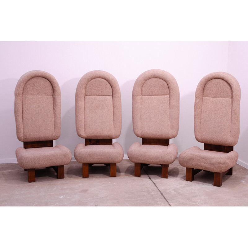 Set of 4 vintage solid wood dining chairs, Czechoslovakia 1970