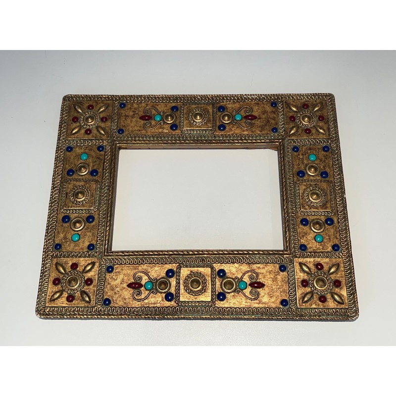 Vintage ceramic frame with fine stone inlays, France 1970