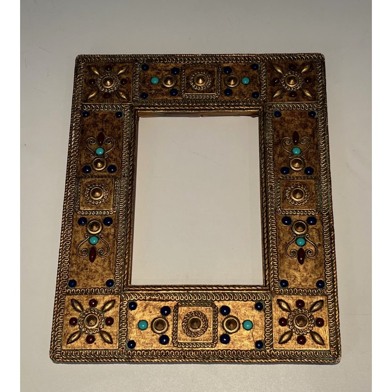 Vintage ceramic frame with fine stone inlays, France 1970