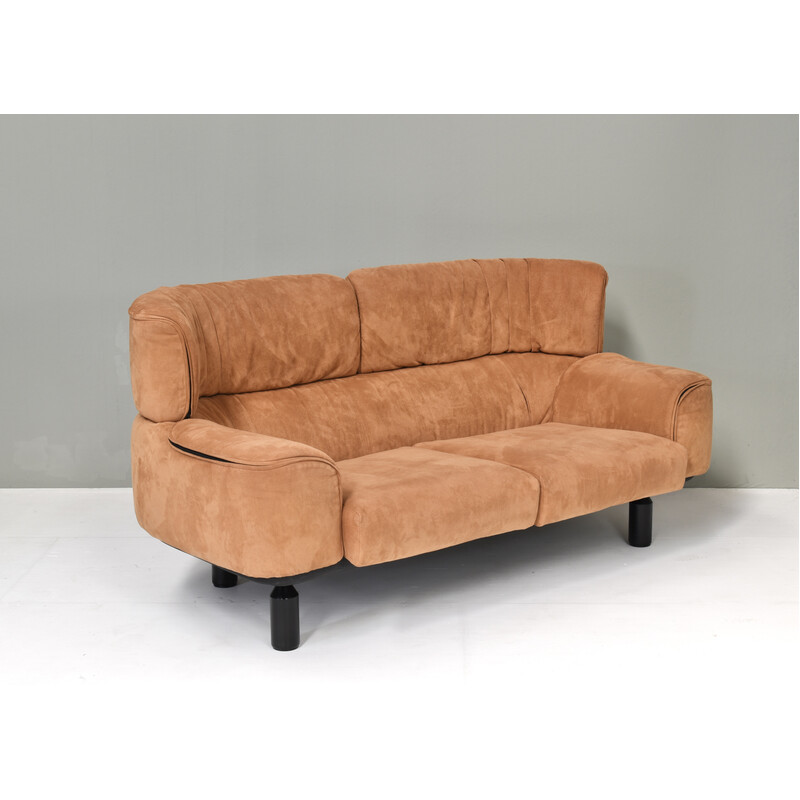 Vintage 2-seater sofa in terracotta and metal by Gianfranco Frattini for Cassina, Italy 1980