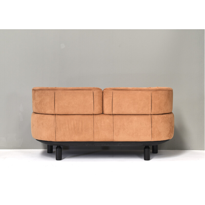 Vintage 2-seater sofa in terracotta and metal by Gianfranco Frattini for Cassina, Italy 1980