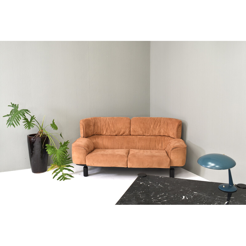 Vintage 2-seater sofa in terracotta and metal by Gianfranco Frattini for Cassina, Italy 1980