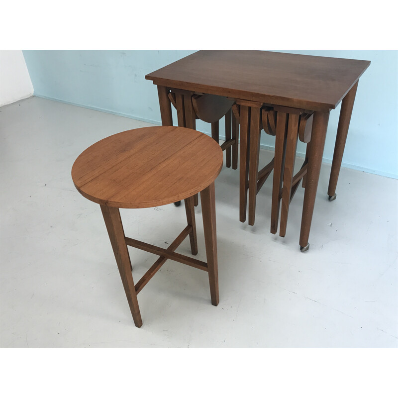 Set of 4 mid-century nesting tables in wood, England - 1960s