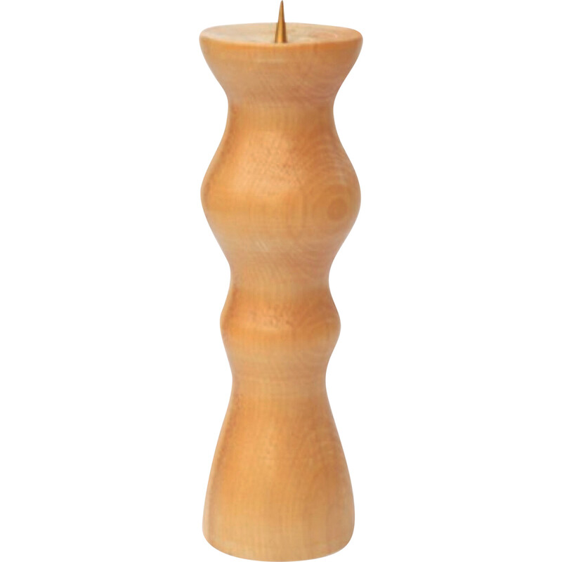 Vintage candlestick in wood and brass, Denmark 1970