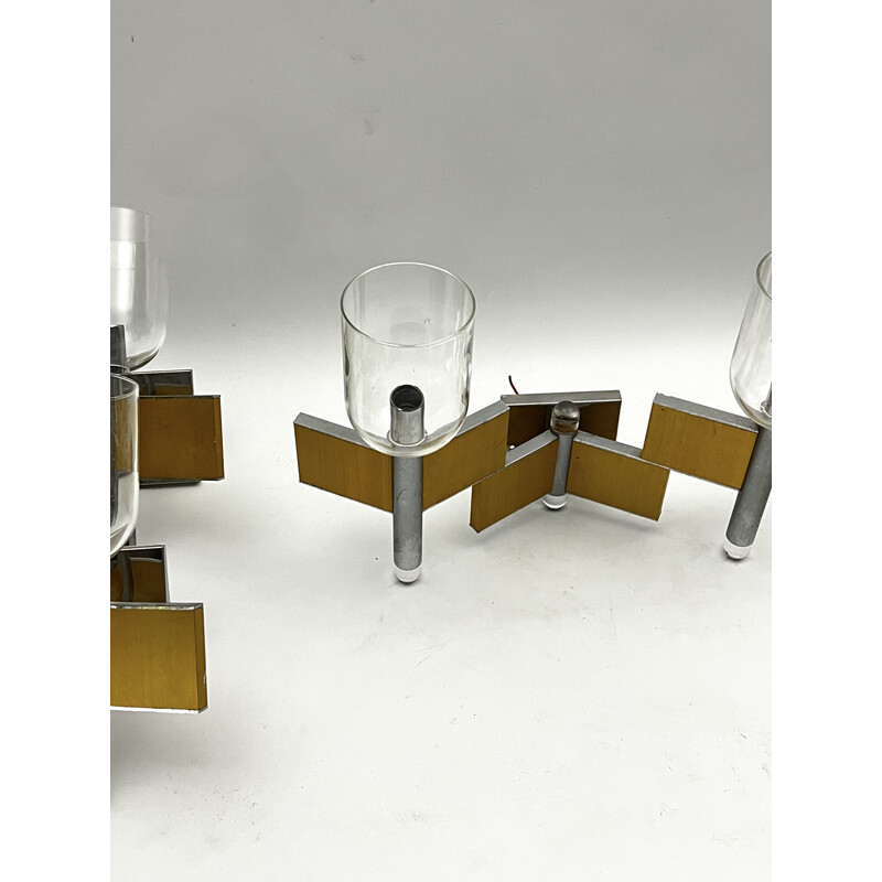 Set of 8 vintage brass and chrome wall lights for Sciolari, Italy 1970