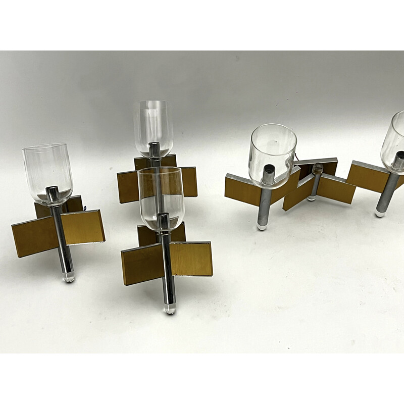 Set of 8 vintage brass and chrome wall lights for Sciolari, Italy 1970