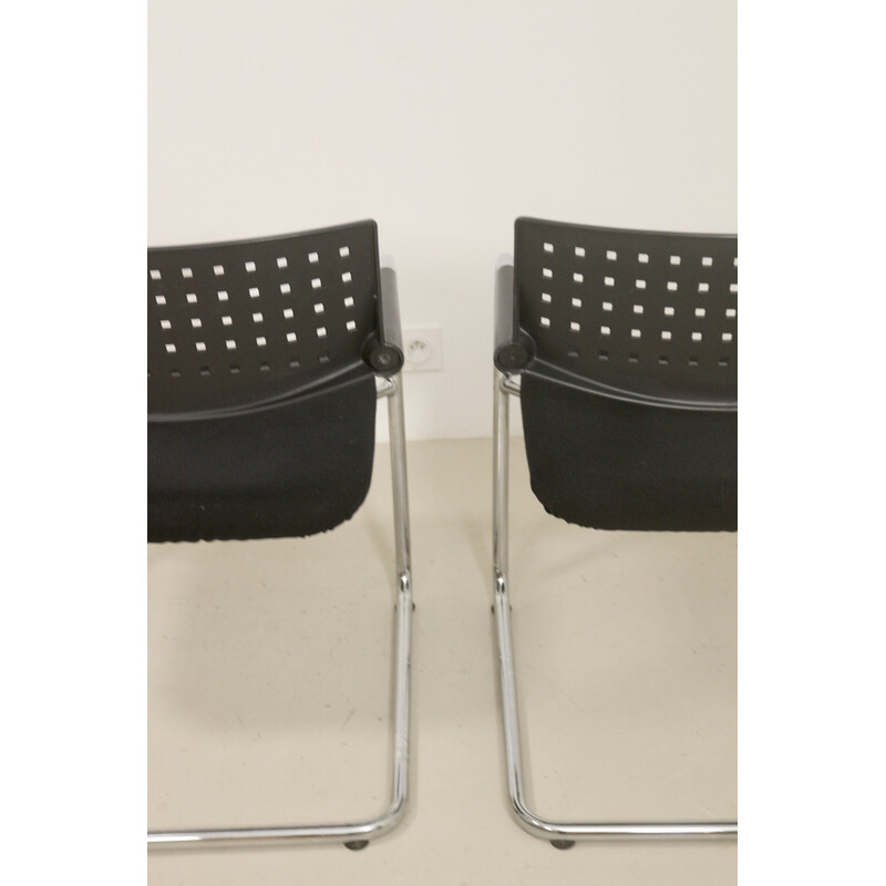 Pair of vintage Visavis chairs in brushed aluminum and fabric by Antonio Citterio and Glen Oliver Low for Vitra, 1990