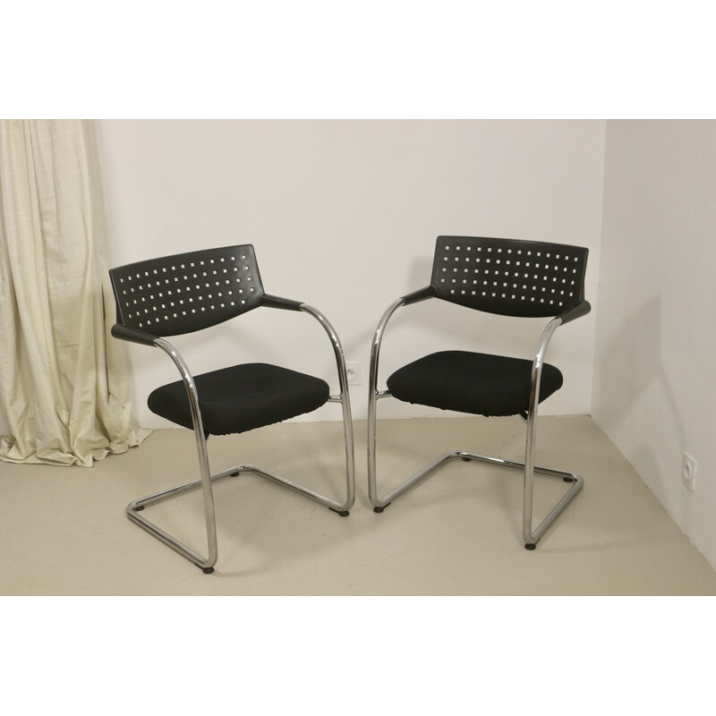 Pair of vintage Visavis chairs in brushed aluminum and fabric by Antonio Citterio and Glen Oliver Low for Vitra, 1990