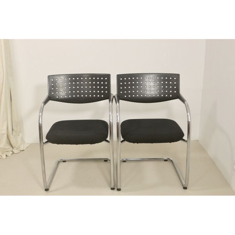 Par de cadeiras Visavis vintage em alumínio escovado e tecido de Antonio Citterio e Glen Oliver Low para Vitra, 1990