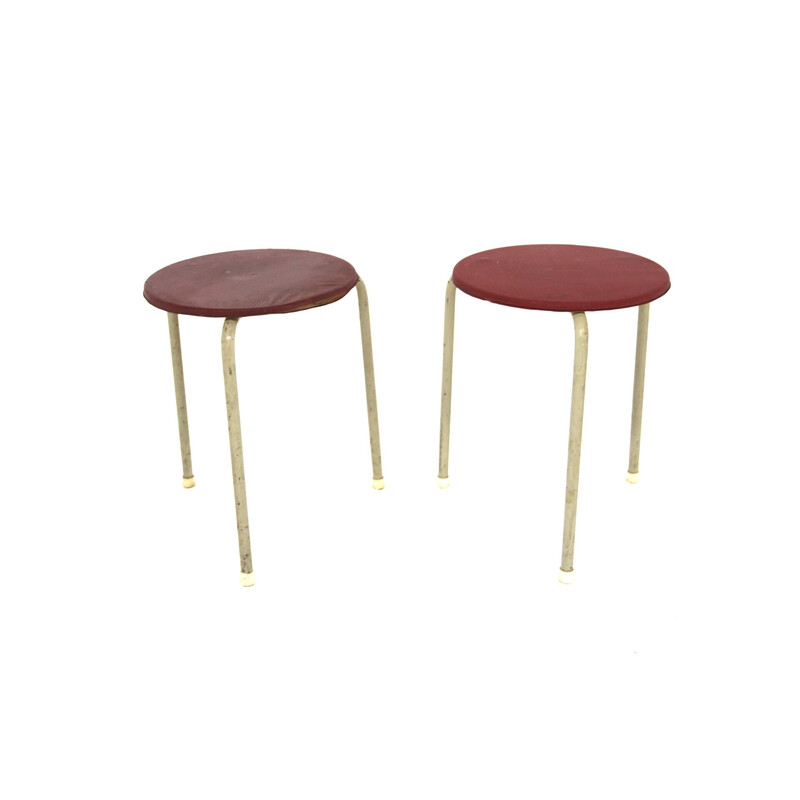 Pair of vintage metal and imitation leather stools, Sweden 1950