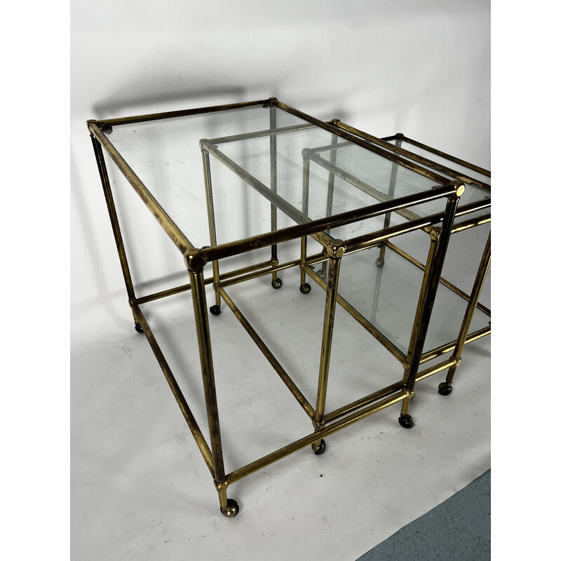 Vintage nesting table in brass and glass, Italy 1950