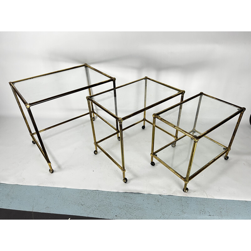 Vintage nesting table in brass and glass, Italy 1950