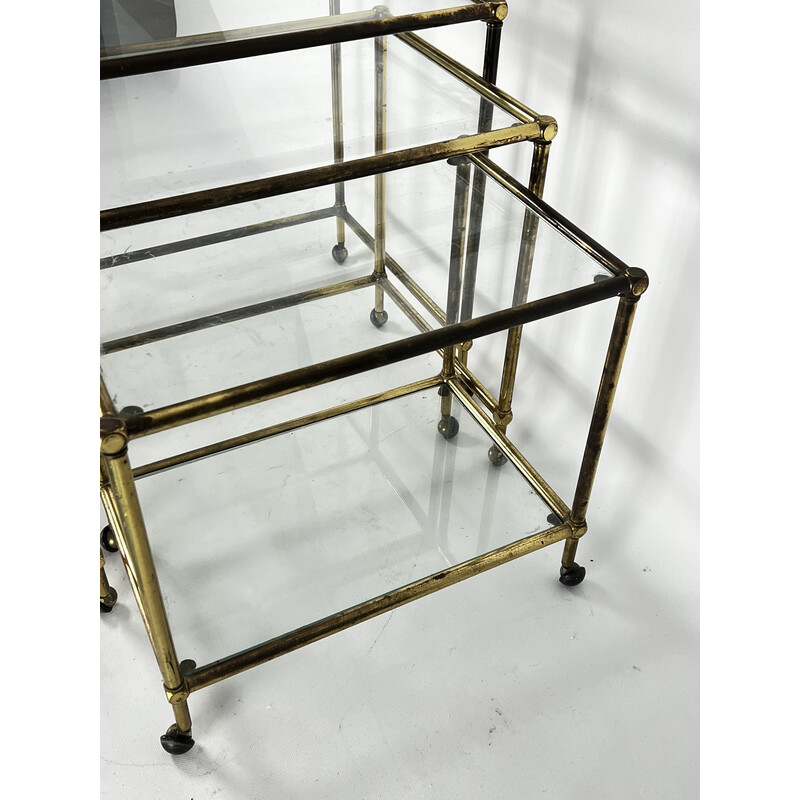 Vintage nesting table in brass and glass, Italy 1950