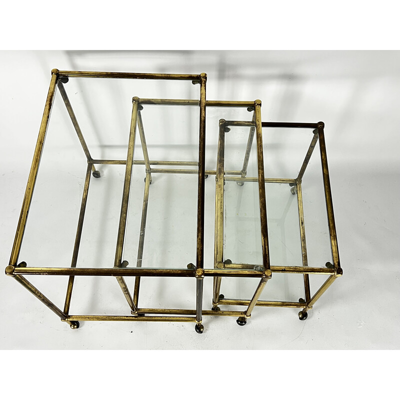 Vintage nesting table in brass and glass, Italy 1950